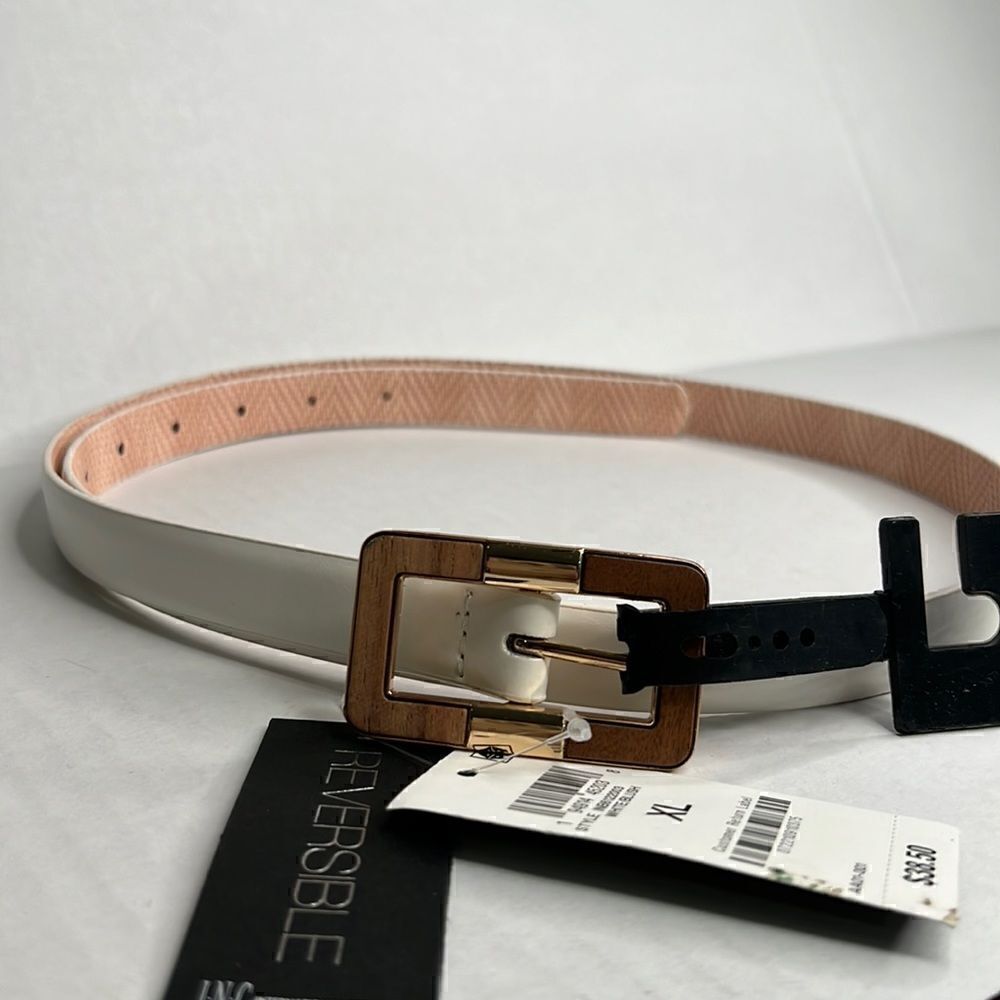 INC white and blush reversible vegan leather belt size XL NWT